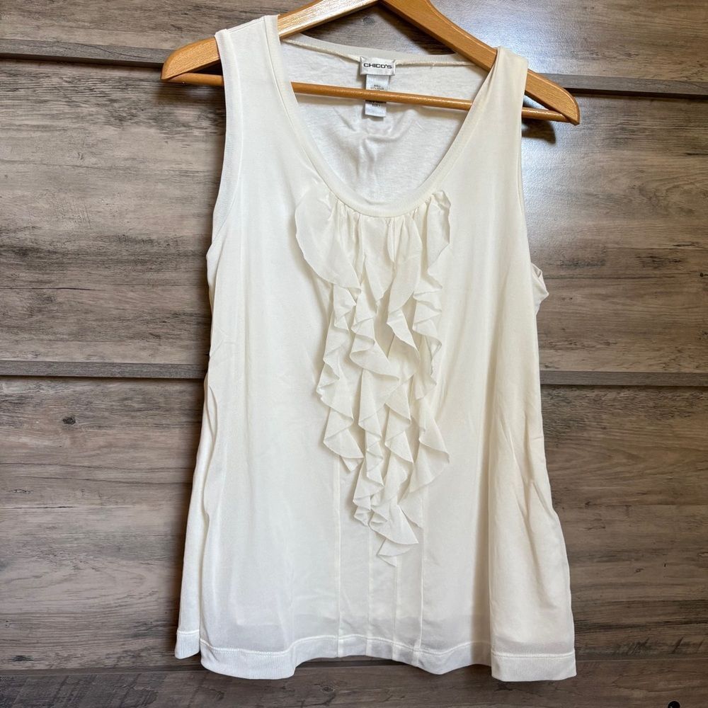 Chico's M Cream Blouse Top Luxury Boardwalk Preppy Professional Colonial Coastal - Picture 1 of 10